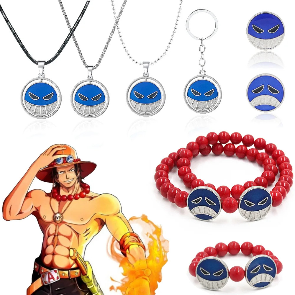 อะนิเมะ One Piece Luffy คอสเพลย์สร้อยคอ Rotable สร้อยคอสร้อยข้อมือลูกปัดสีแดงสําหรับแฟนๆเครื่องประดับของขวัญ