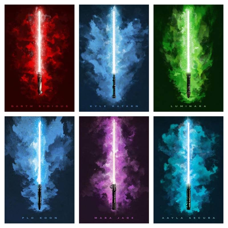 Star Wars Lightsabers Luminara พิมพ์ Kyle Katarn Plo Koon Aayla Secura Mara Jade Darth Sidous โปสเตอ