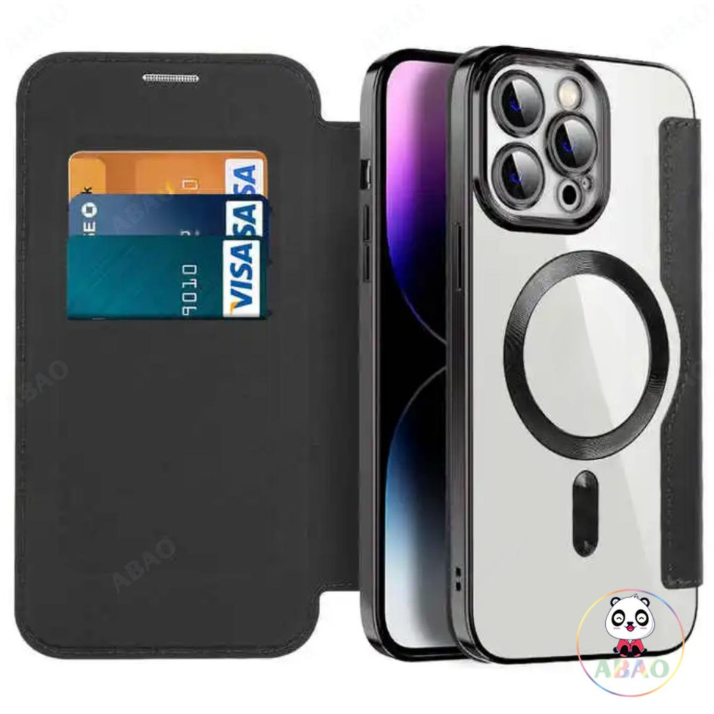 ABAO Flip หนังแม่เหล็กกรณีสําหรับ IPhone 16 15 14 12 13 11 Pro Max Plus กระเป๋าสตางค์ผู้ถือบัตรกรณีแม่เหล็ก