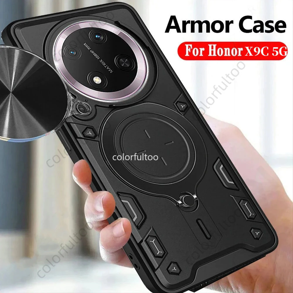 Honor X9C สมาร์ทแม่เหล็กรถผู้ถือแหวนสําหรับ Honor X9d X9C X9A X9B HonorX9C 5G หรูหราเกราะกันกระแทกปลอก Anti-fall กันชนสไลด์กล้องป้องกันปกหลัง Hard Case