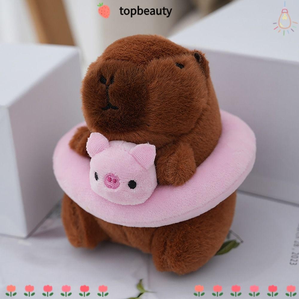 Topbeauty พวงกุญแจตุ๊กตา Capybara ตุ๊กตาสัตว์ว่ายน้ําแหวน Capybara Capybara กระเป๋าจี้, Kawaii น่ารักของเล่น Fluffy ตุ๊กตาสัตว์สําหรับของขวัญวันเกิด