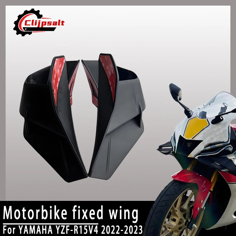 รถจักรยานยนต์ Wing Aerodynamic Fairing สีดําสําหรับ YAMAHA R15 YZF R15 YZFr15 V4 2022 2023 1 คู่คงที