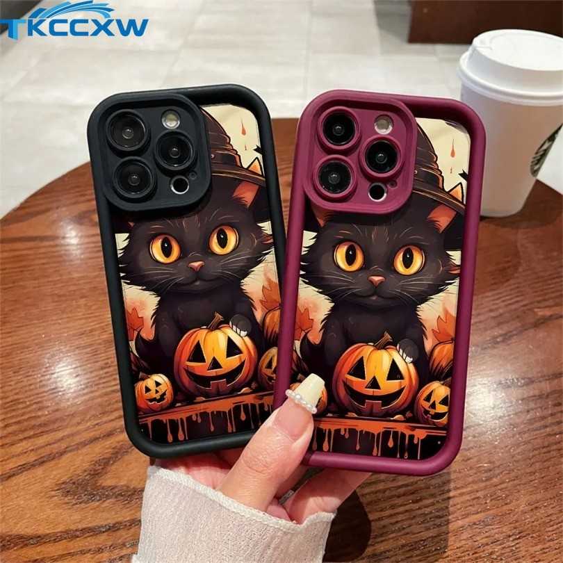 SAMSUNG ฮาโลวีนjack-o-lanternแมวเคสโทรศัพท์สําหรับsamsung Galaxy A73 A71 A55 A54 A53 A52 A52S A51 A3