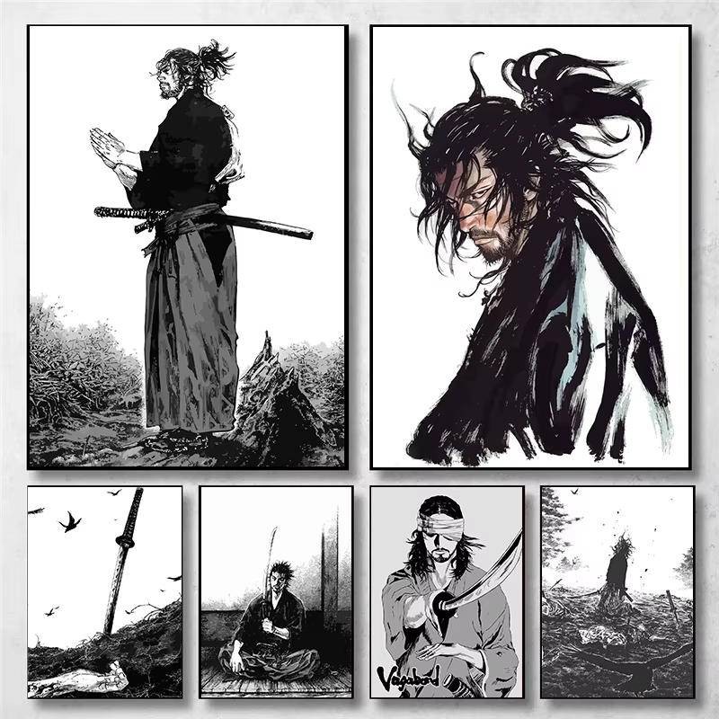 Vintage อะนิเมะญี่ปุ่นมังงะ Miyamoto Musashi Vagabond Bushido Warrior Art โปสเตอร์ผ้าใบภาพวาดภาพตกแต่งบ้าน