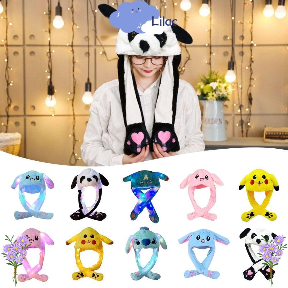 Lilacs Glowing Plush Moving Hat, Headwear คออุ่นสัตว์ Earflap หมวก, Trapper หมวก Kuromi การ์ตูนสัตว์ Movable หูถุงลมนิรภัยหมวกฤดูหนาว