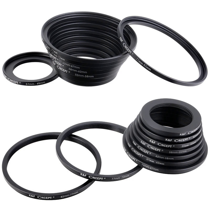 K&F CONCEPT 18pcs Camera Lens Filter Step Up Down Adapter Ring Set 37-82mm 82-37mm for ND CPL UV Cam