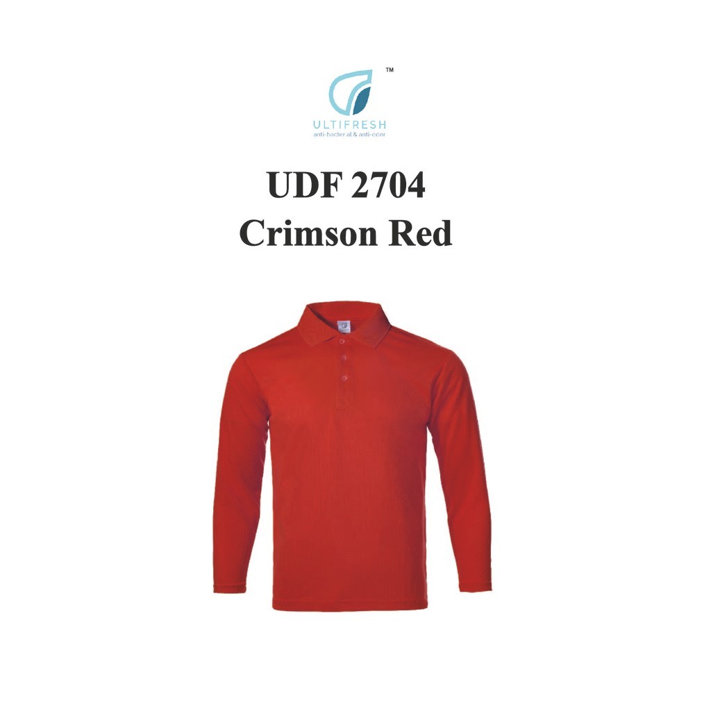 .my Ultifresh UDF2704 Crimson Red Performance P.แขนยาวป้องกันกลิ่นไมโครไฟเบอร์ DriFit ชุดกีฬาคอปก T