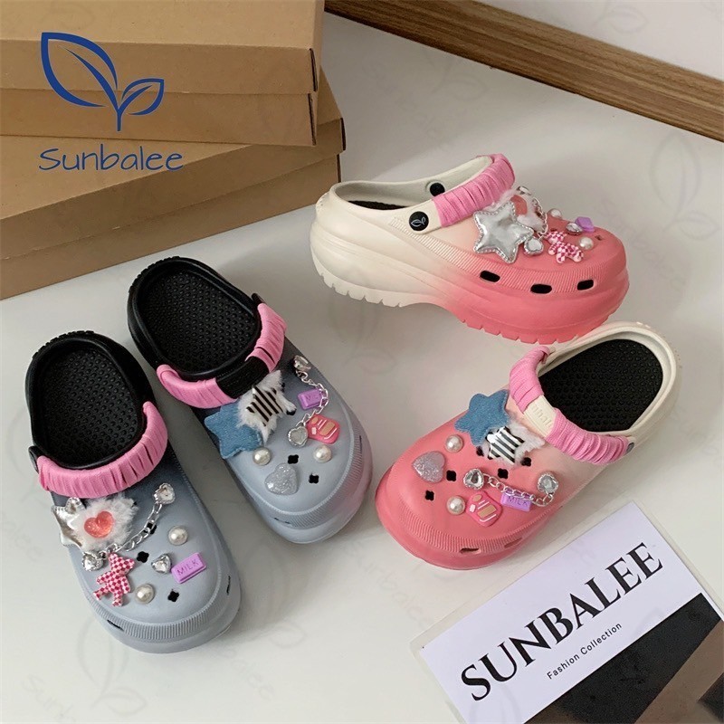 SUNBALEE 🌷 SUN8694-2T รองเท้าหัวโต แถมตัวติด เสริมส้นสูง สไตล์เกาหลี สีพาสเทล วัสดุ EVA สินค้าพร้อมส่ง