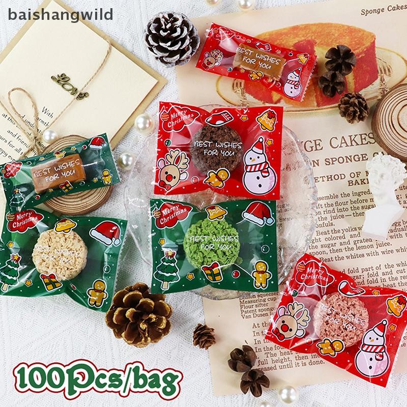 Bwth 100 ชิ้นคริสต์มาส Hot Seal ถุงขนมสําหรับ Handmade Candy Nougat บิสกิตบรรจุภัณฑ์ XmasNew Year Party ตกแต่ง Jelly
