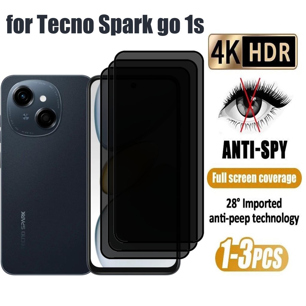 1-3 ชิ้นความเป็นส่วนตัวกระจกนิรภัยสําหรับ Tecno Spark Go 1S Anti-Spy Screen Protector สําหรับ Tecno 