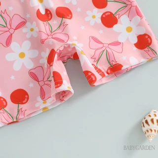 【ส่งจากไทย】 0-3years Baby Girl Rash Guard One Piece ชุดว่ายน้ํา Cherry/Bow Print Zipper Short Sleeve Zip Up ชุดว่ายน้ํา