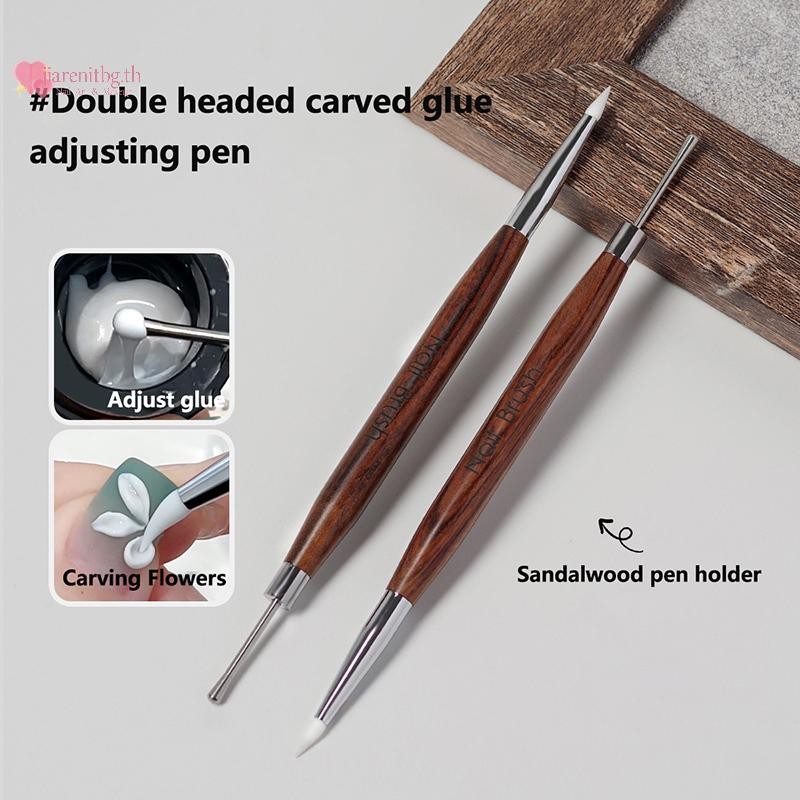 Renbg ไม้ Double Headed เล็บซิลิโคนแปรงแกะสลักดอกไม้ Paing ปากกา DIY เล็บเครื่องมือสแตนเลสกาวผสมปากกา TH