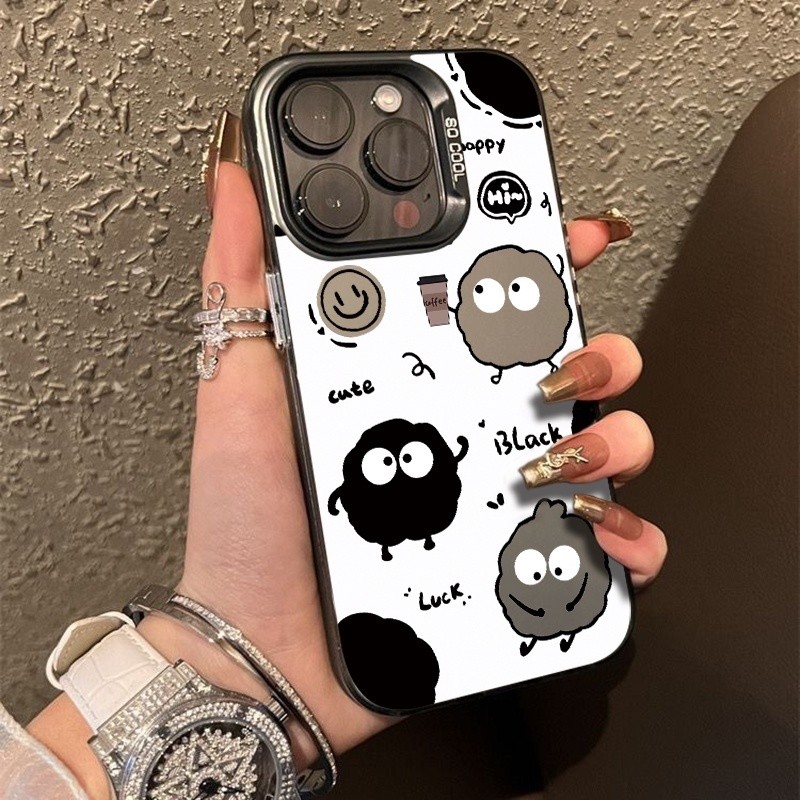Hollow ดื่มกาแฟสีดํา Briquettes น่ารักป้องกันกรณีเหมาะสําหรับ iPhone 15Pro 15plus Shock-proof 14 16 ProMax Hard Shell XSMAX 13Pro 11ProMax 12 14 ProMax 8plus 16Pro