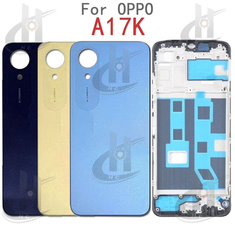 สําหรับ OPPO A17K CPH2471 แบตเตอรี่ฝาหลัง LCD กรอบด้านหน้าพร้อมปุ่ม