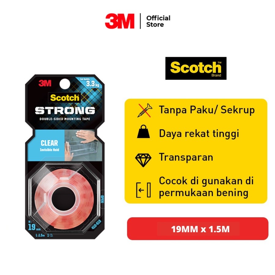 3M Scotch เทปใสถาวร Double Tape VHB TRANSPARENT Clear 19 mm x 1.5M