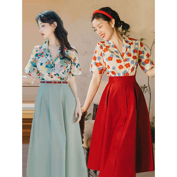 ชุดย้อนยุคทองกวาว แฟนสาวชุดน้องสาวชุด 80s เสื้อผ้าย้อนยุคฤดูร้อนยุค 90 เสื้อผ้าสตรีระดับไฮเอนด์ยุค 7