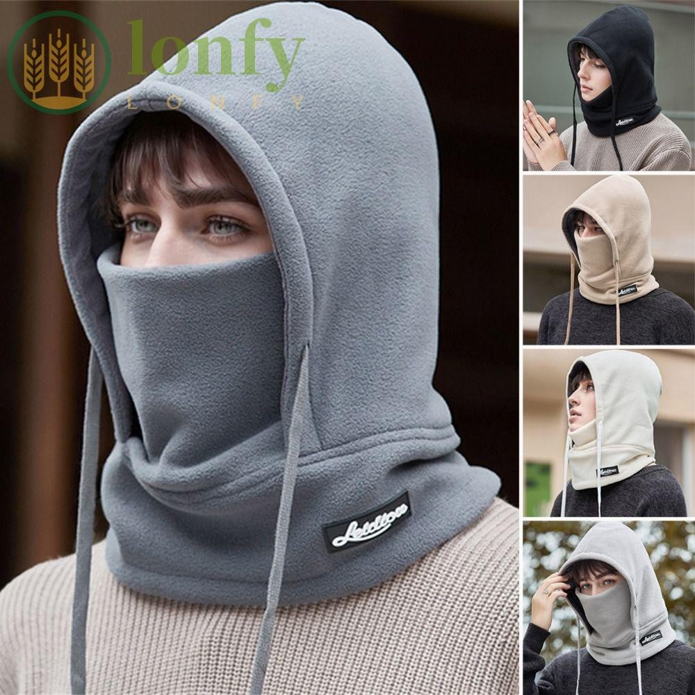Lonfy หมวกอบอุ่น, ชุดผ้าพันคอหมวกกันลมผ้ากํามะหยี่หนา, หมวก Lei Feng ขนปุยลําลองสําหรับปั่นจักรยาน