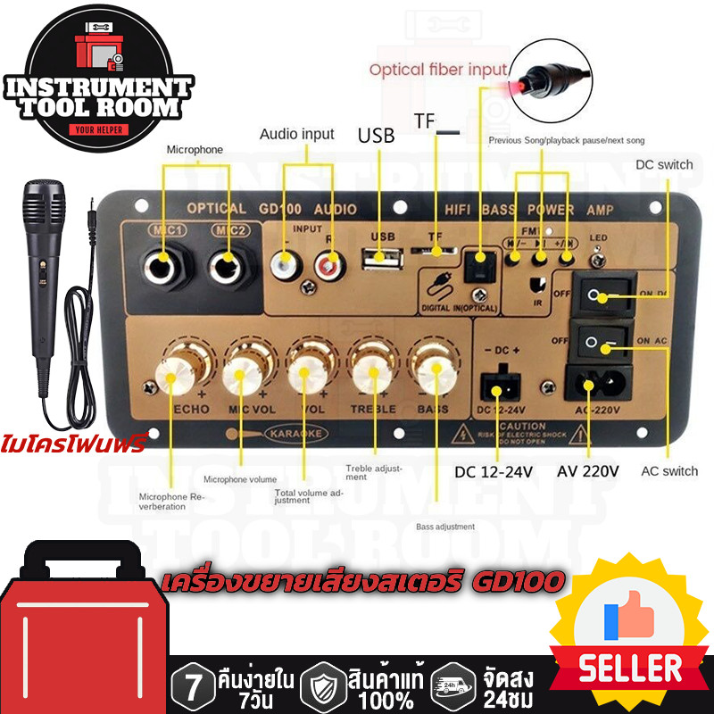 [แอมป์จิ๋ว ด้วยแก้วใยนำแสง]GD100 220V 12V 24V 1200W/1000W เครื่องขยายเสียงซับวูฟเฟอร์Bluetooth 5.0