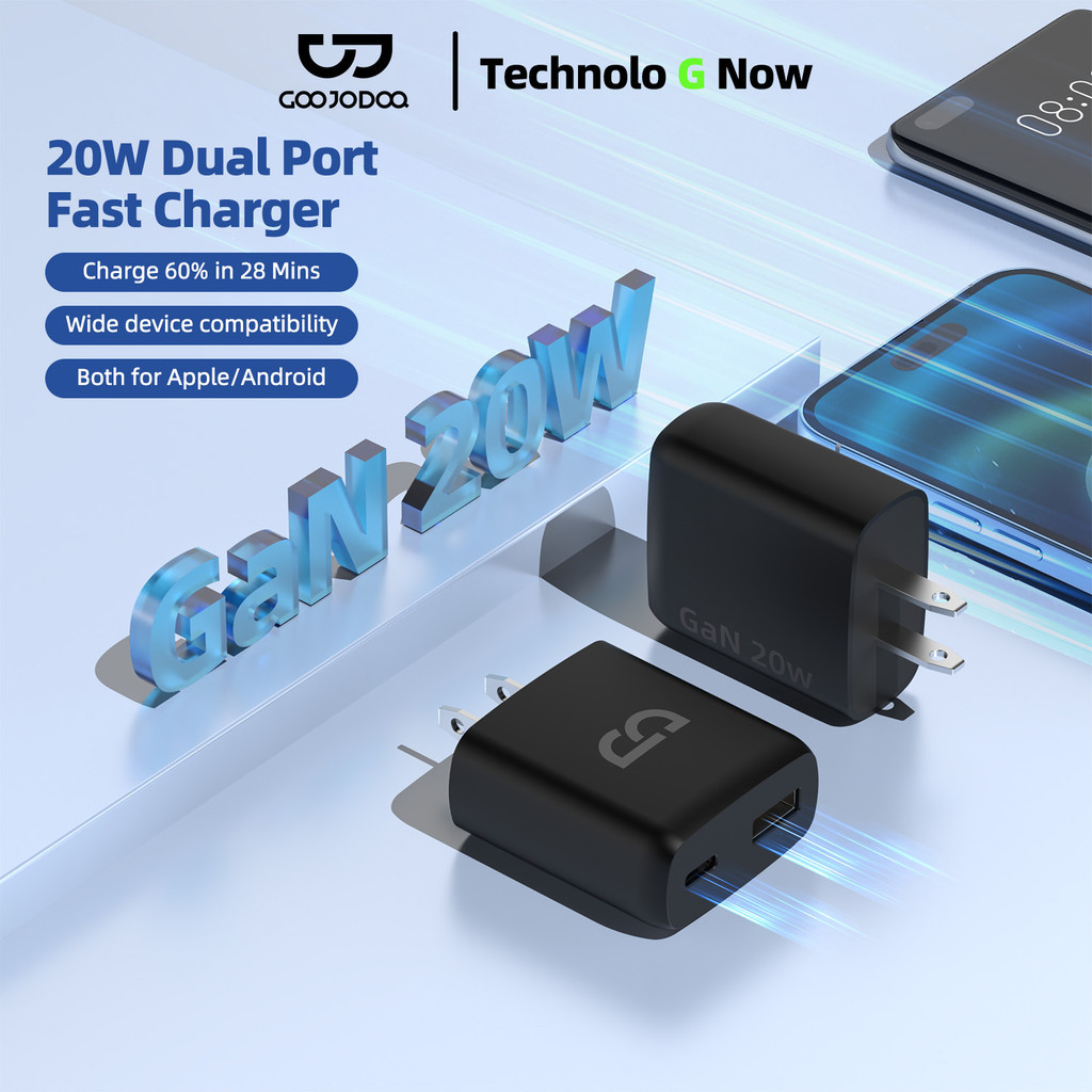  GOOJODOQ 20W fast charging head for Type-C+USB Shell Material Flame Retardant Material Intelligent Safety Chip