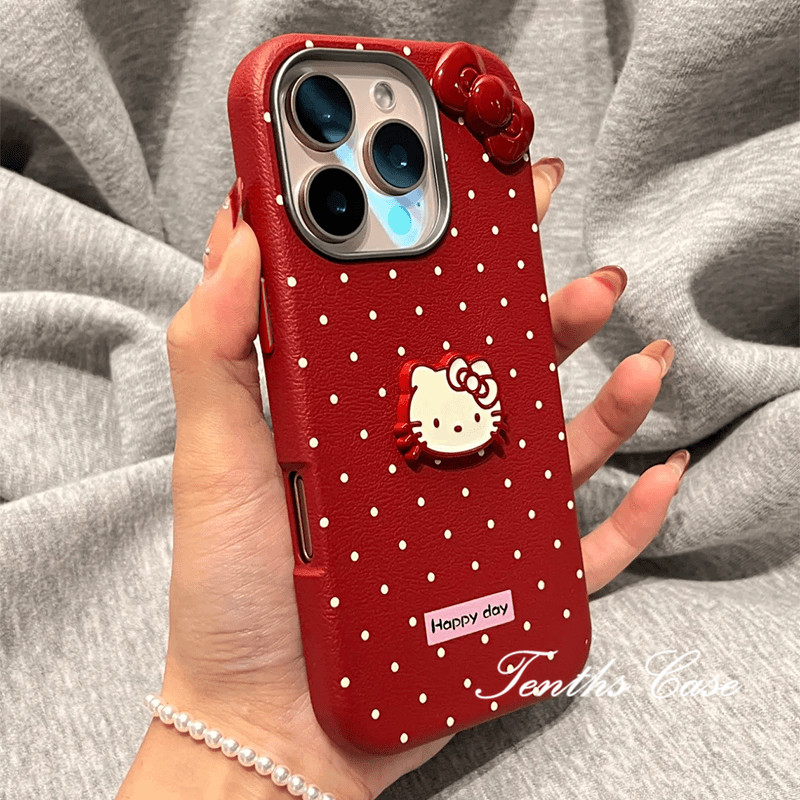 SAMSUNG สําหรับsamsung S24 S23 A22 A21 S20FE Plus Ultra A11 A21s A73 A72 3D Kitty Bow Polka Dotsธรรมดาหนังรูปแบบชุบเลนส์กรอบเคสโทรศัพท์ปกอ่อน