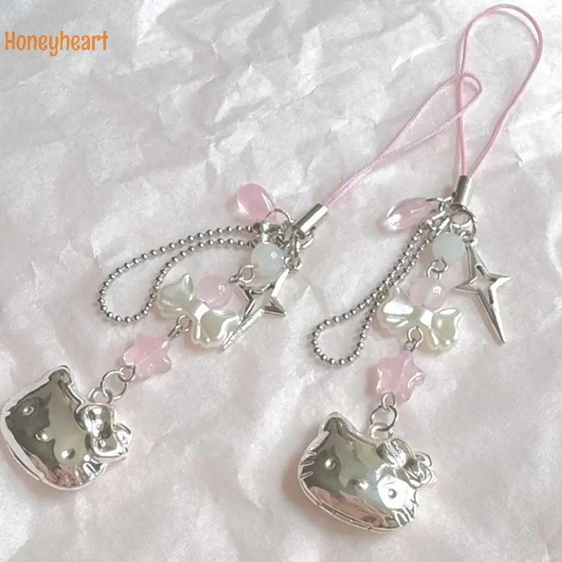 SANRIO <Honeyheart>ใหม่Sanrio Hello Kittyหวานโทรศัพท์โซ่กระเป๋าเป้สะพายหลังจี้พวงกุญแจIphoneอุปกรณ์เสริมInsการ์ตูนสาวของขวัญสําหรับแฟนNice
