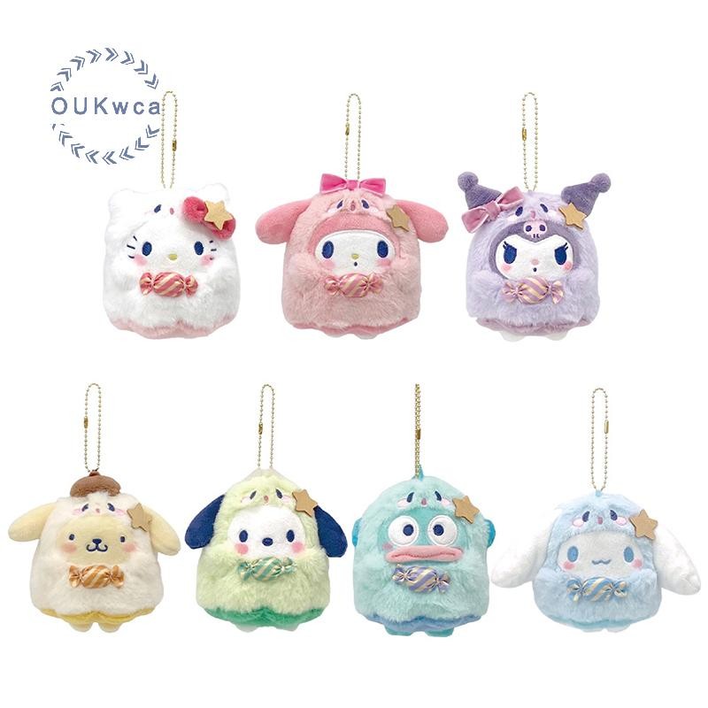 Oukwca Kawaii Ghost Sanrio Hello Kitty ของเล่นตุ๊กตาพวงกุญแจ Kuromi Cinnamoroll ตุ๊กตาตุ๊กตาจี้กุญแจรถแหวนกระเป๋าตกแต่งของขวัญเด็กใหม่