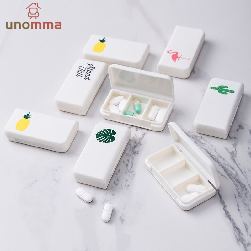 🎈กล่องเก็บยา รูปฟลามิงโก้ กระบองเพชร 3 ช่อง ขนาดเล็ก แบบพกพา สําหรับเดินทาง unomma