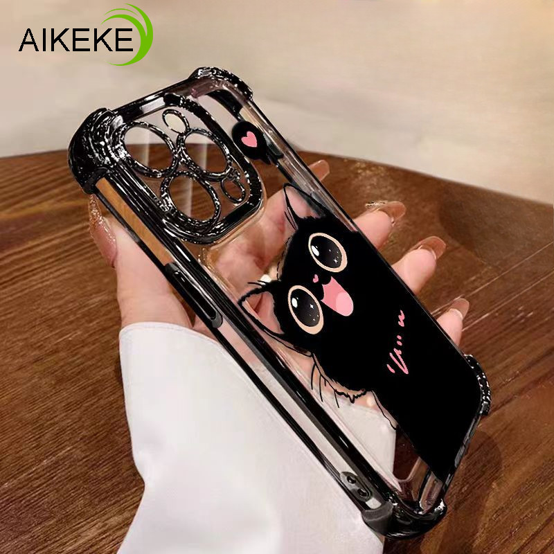 แฟชั่น Cool Black Cat สําหรับ Huawei Pura 70 Pro Ultra P60 P50 P40 P30 Pro Mate 60 50 40 30 Pro กลับกรณีน่ารักการ์ตูนใสชุบ Anti-fall ป้องกันฝาครอบโทรศัพท์