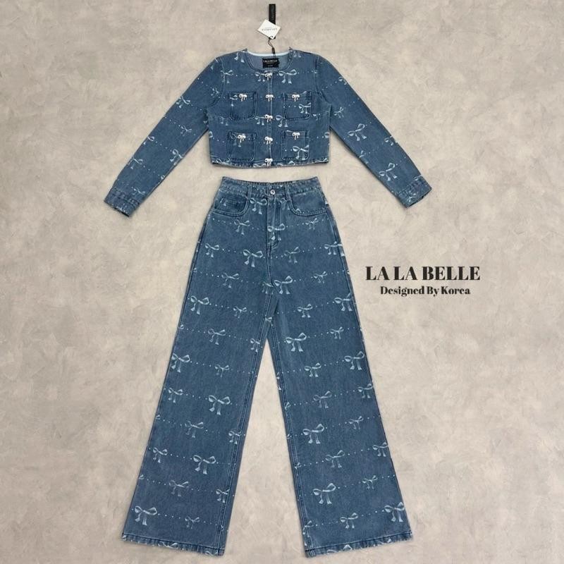 (พร้อมส่ง) La la belle9 ชุดเซ็ทยีนส์สุดฮิต เสื้อ+กางเกง Cafe ผ้ายีนส์