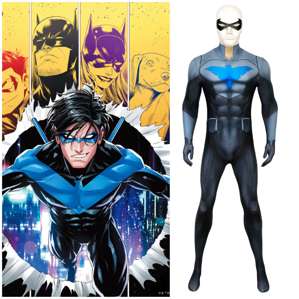 Dc/nightwing Son of Batman ชุดคอสเพลย์: robin's bodysuit and eyemask superhero เสื้อผ้าสำหรับผู้ชาย