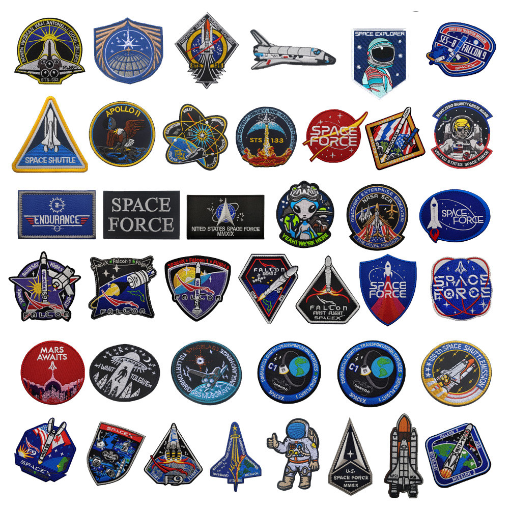 อุปกรณ์เสริมกระเป๋ากลางแจ้ง Falcon No. 9 Astronaut Alien Space Exploration Endurance เย็บปักถักร้อย Patch NASA STS Discovery No. ปลอกแขนเวลโครนักบินอวกาศอพอลโล