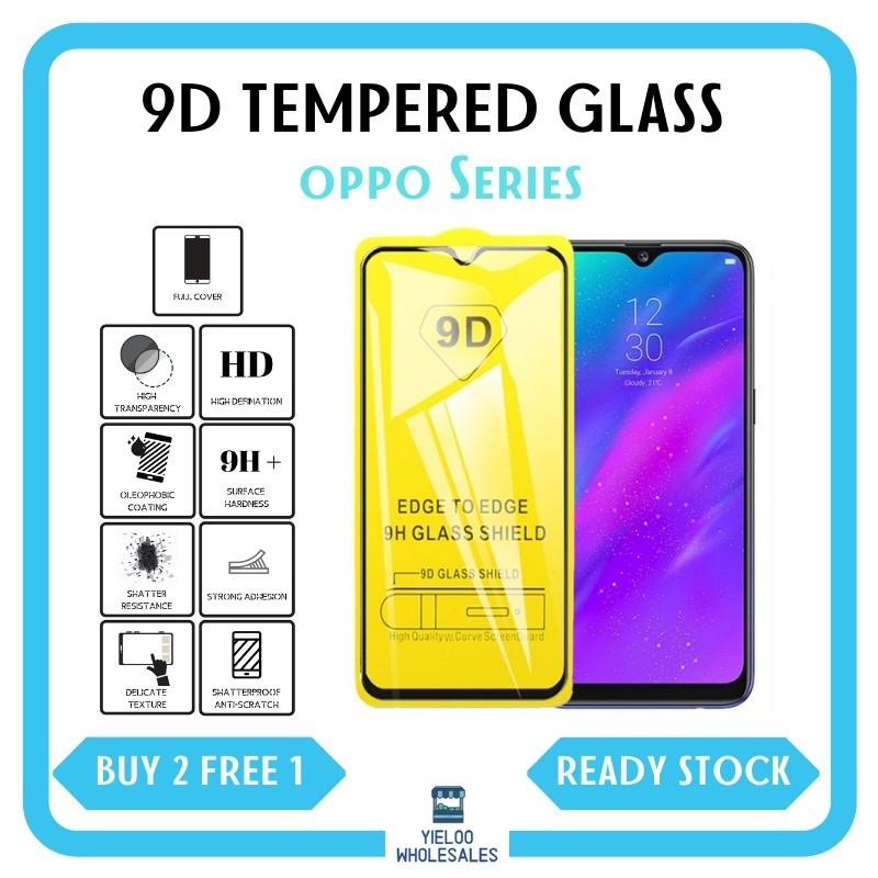 (ซื้อ2ฟรี1) OPPO กระจกกันรอยหน้าจอแบบเต็มปก9D F9/A92/A93/A92/A16/A53/A54/reno5/A74///r095