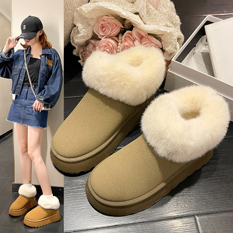 Snow Boots Womens Warm Slip-On Fur One-Piece หนาSoled Cotton Snow Boots รองเท้าผู้หญิง