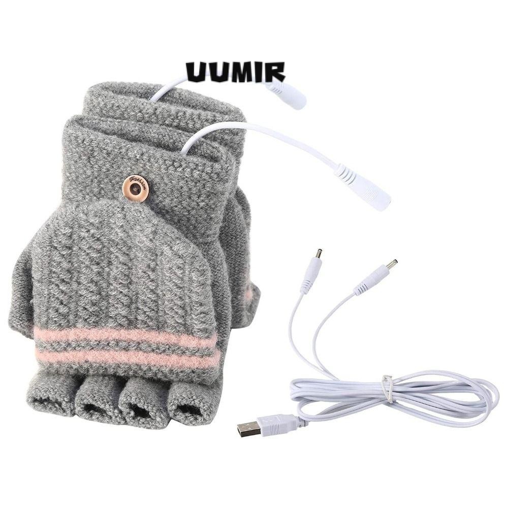 Uumir ถุงมืออุ่นฤดูหนาว, ถุงมือทําความร้อน USB อบอุ่นความร้อน, ของขวัญ Soft Stripe Half Finger ถุงมืออุ่นไฟฟ้าสําหรับผู้ชายผู้หญิง