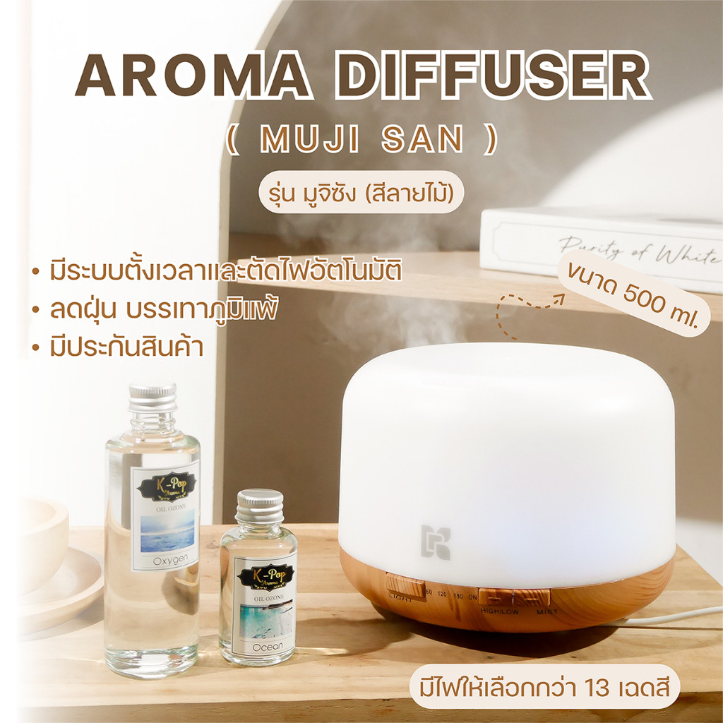 [K-Pop Aroma] 🔥พร้อมส่ง‼️ เครื่องพ่นไอน้ำอโรม่าแนวมูจิซัง เนว Muji 💦เครื่องทำความชื้น  ความจุ 500ml.