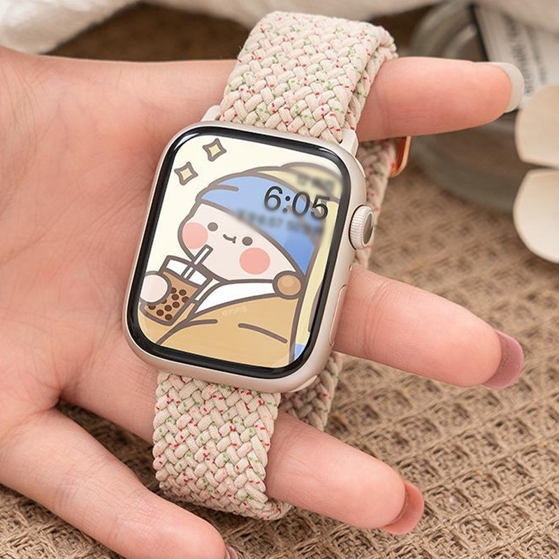 สายนาฬิกา สำหรับ iwatch สายนาฬิกาทอระดับไฮเอนด์เหมาะสำหรับนาฬิกา IP สายนาฬิกาสีทึบเรียบง่าย