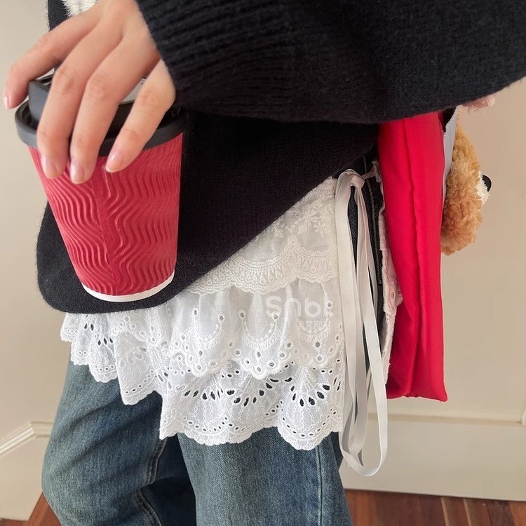 Milyfashion กระโปรงสั้นเค้กระบายลูกไม้สำหรับผู้หญิงกระโปรงยาวครึ่งตัวสีขาวเอวยางยืดเรียบหรูสไตล์ฝรั่งเศส2024ฤดูใบไม้ร่วงแบบใหม่