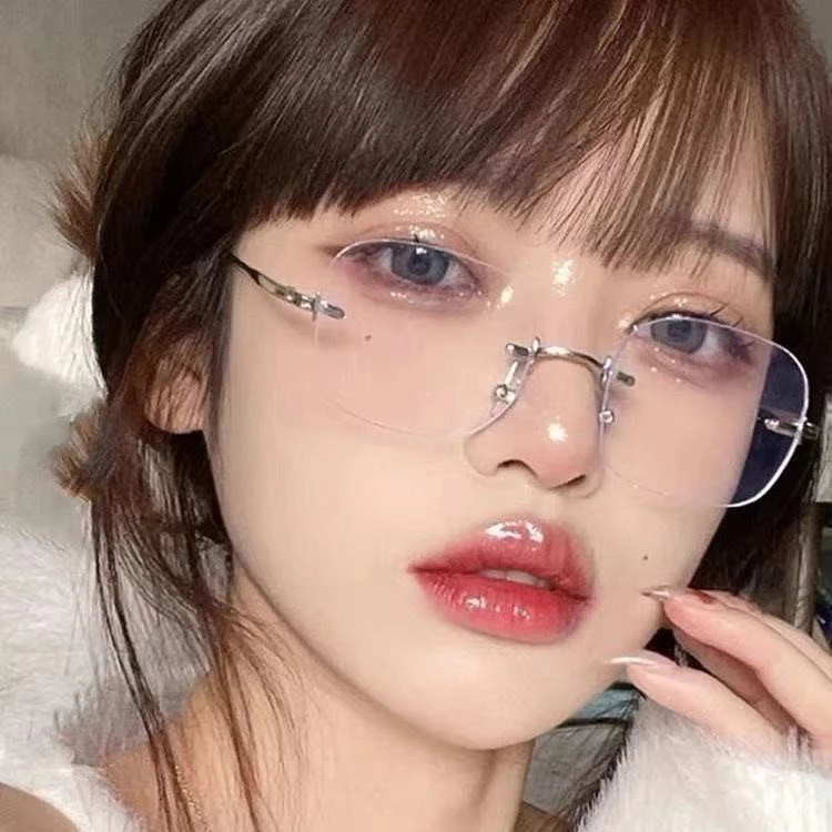 👓แว่นสายตาสั้นไร้กรอบ👓 0~-425° แว่นตาไม่มีขอบ ป้องกันแสงสีฟ้า แว่นตาแฟชั่นผู้หญิงเกาหลี 104