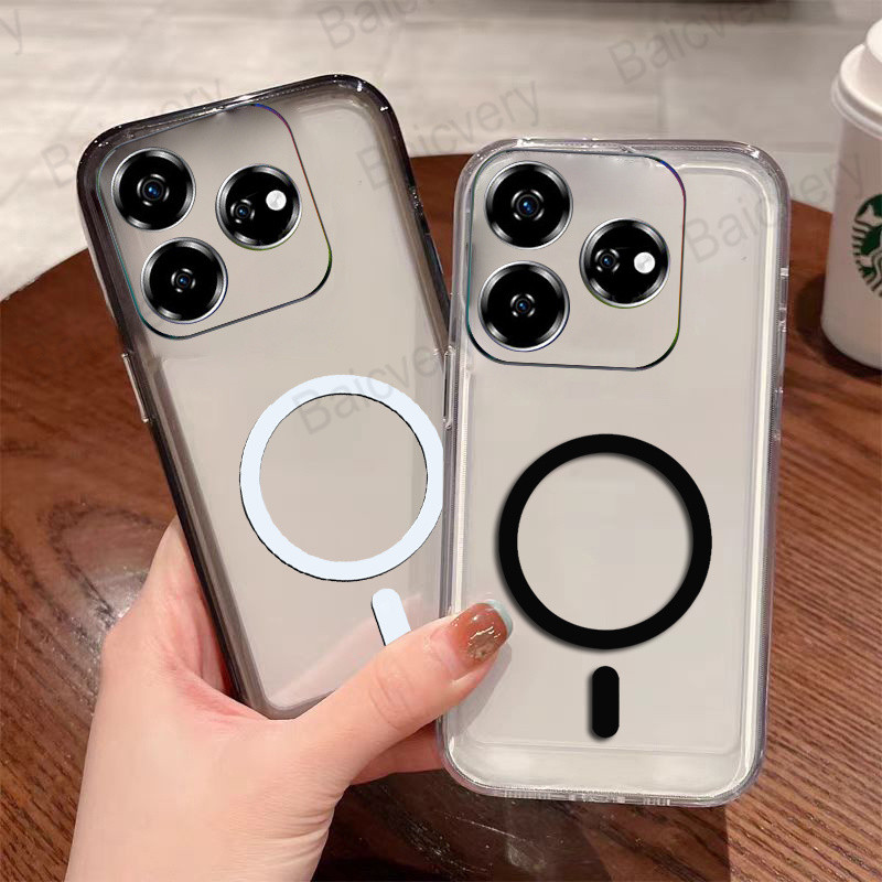 สําหรับ ZTE Blade V60 / Blade V60 Design / AXON 60 / AXON 60 Lite สีดําใสนุ่ม TPU ฝาหลังพร้อมสติกเกอร์แม่เหล็ก