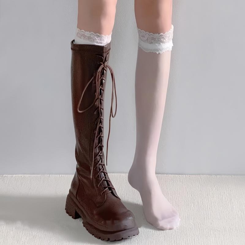 Lace Calf Spring Autumn Mid-Tube Bowknot Melade Over-the-Knee ถุงน่องผู้หญิงพร้อมรองเท้าบูท