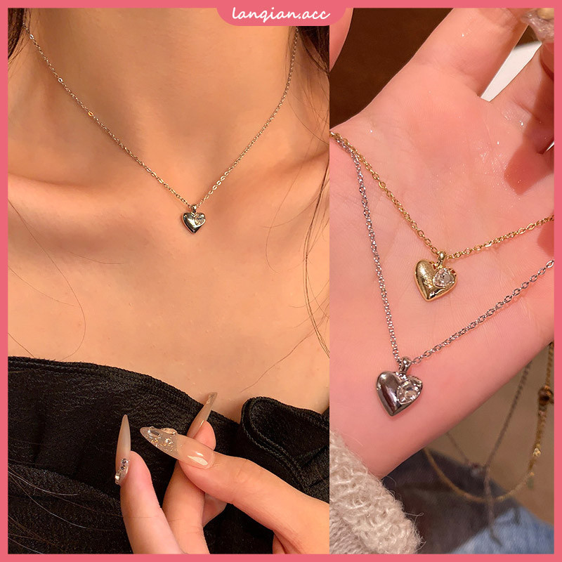 สร้อยคอรูปหัวใจเพชรเรียบง่ายหญิงเกาหลีโซ่กระดูกไหปลาร้าที่เรียบง่ายเครื่องประดับแฟชั่น