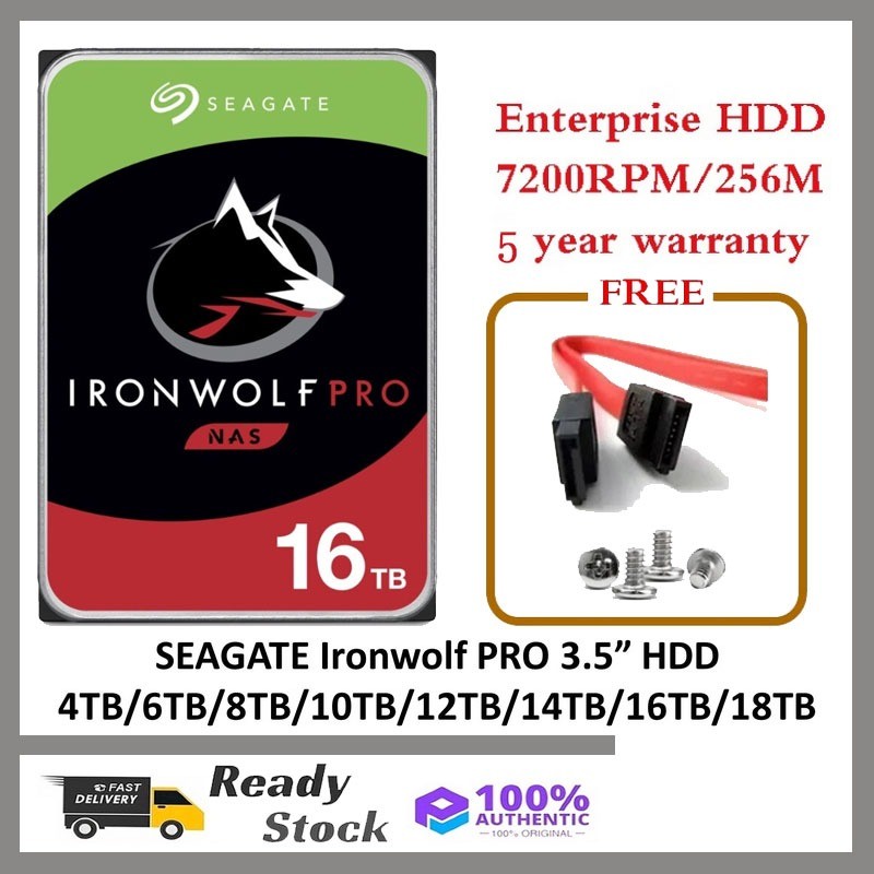 SEAGATE IronWolf Pro 3.5 "18TB/16TB/14TB/12TB/10TB/8TB/6TB/4TB NAS HDD ฮาร์ดดิสก์สําหรับ RAID เครือข