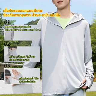 【ราคาพิเศษ】 GENIO LAMODE เสื้อกันแดด UPF100+ เสื้อคลุมกันยูวี ผ้าไอซ์ซิลค์เย็นสบาย แห้งไว ระบายอากาศดี มีฮู้ดปีกกว้าง (เหมาะสำหรับใส่ทุกวัน/ออกกำลังกาย) S-5XL