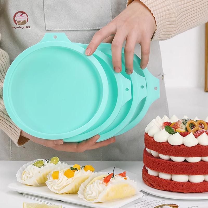 Myoloy สีชมพูสีเขียว Nordic Blue Circular ถาดอบนมแพนเค้กช็อกโกแลตเค้กแม่พิมพ์อบซิลิโคน TH