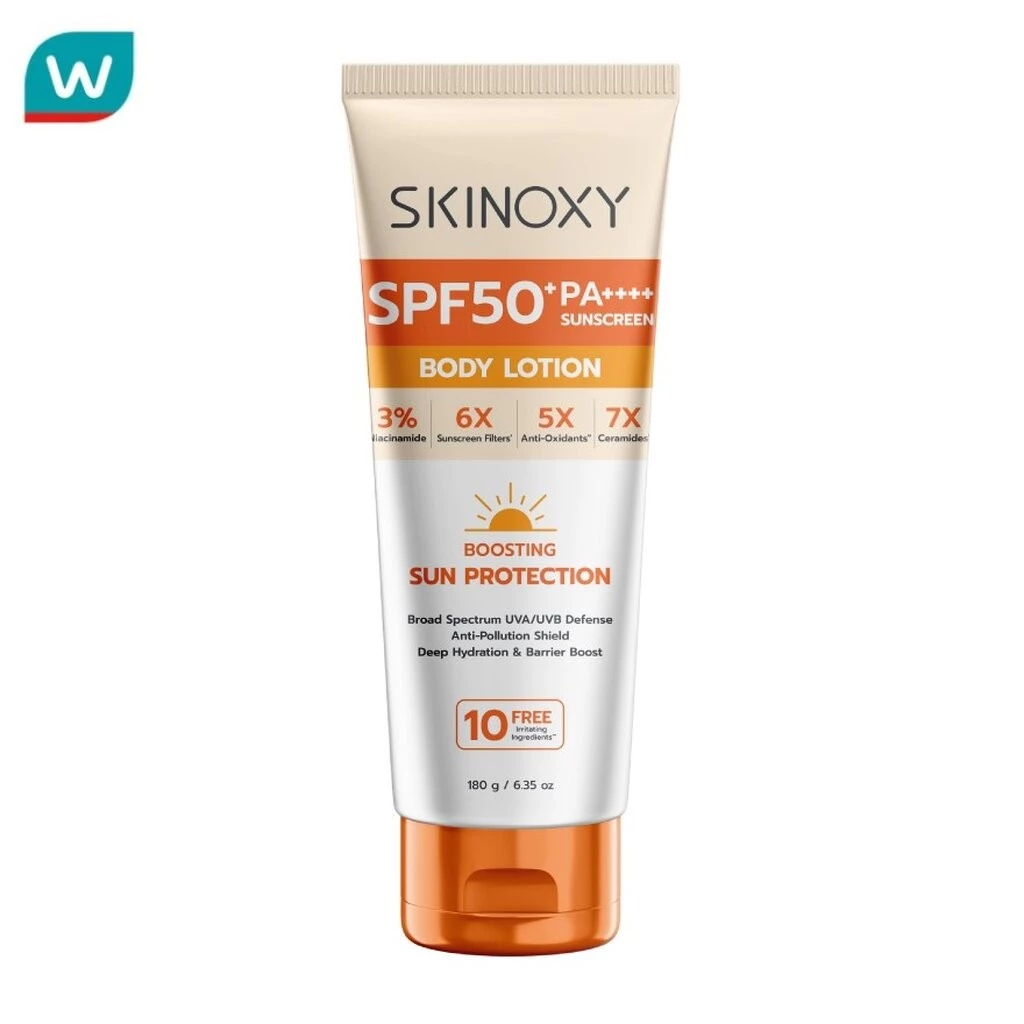 Skinoxy สกินอ๊อกซี่ โปร ซัน โพรเทคชั่น บอดี้ โลชั่น เอสพีเอฟ50+ พีเอ++++180 กรัม
