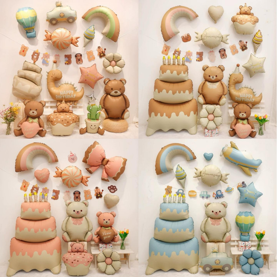 ลูกโป่งเรโทรเคลือบด้าน ลายการ์ตูนหมี อลูมิเนียมฟอยล์ สำหรับตกแต่งงานเลี้ยงวันเกิดเด็ก ตกแต่งสถานที่งานเลี้ยงวันเกิด ลูกโป่งวันเกิด ลูกโป่งงานเลี้ยง