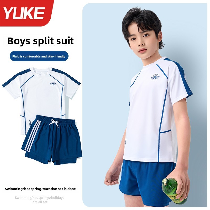ชุดว่ายน้ำ YUKE เด็กชาย ใหม่ กันแดด 2 ชิ้น ชุดว่ายน้ำสำหรับสระว่ายน้ำ