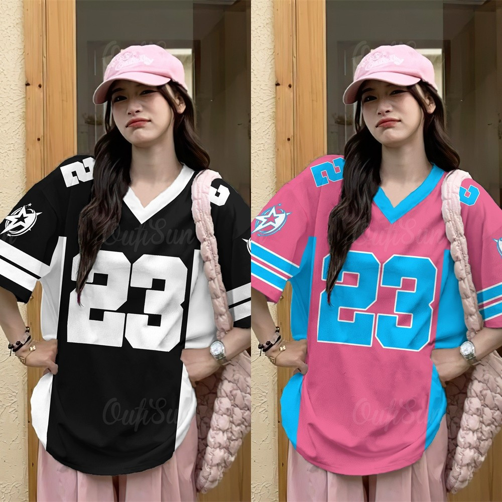 jersey ชื่อและหมายเลขที่กําหนดเองNo.23 เสื้อยืดขนาดใหญ่ฤดูร้อนคู่เสื้อกีฬาคอวี