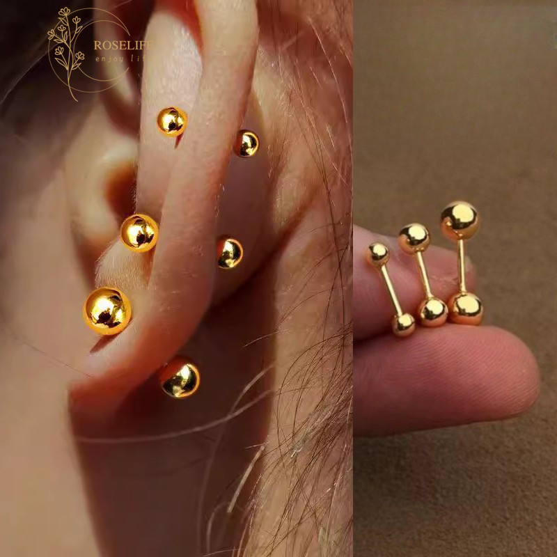 Roselife 1PC Minimalism 14k Gold รอบสกรูต่างหูผู้หญิง Hypoallergenic หู Studs เครื่องประดับ