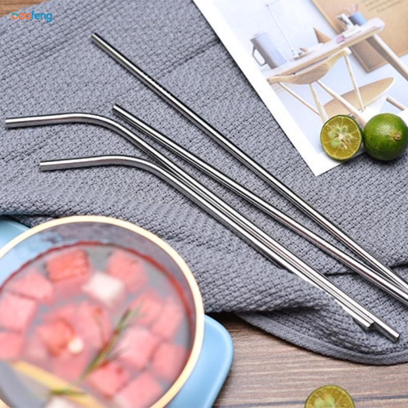 นํามาใช้ใหม่304สแตนเลสฟางตรงก้มโลหะดื่มฟางทําความสะอาดชุดแปรงเครื่องดื่มกาแฟนมชาฟางบาร์อุปกรณ์เสริม